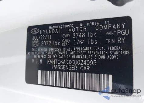 2012 Hyundai Veloster Base W/Red/Black from USA, damaged, VIN KMHTC6ADXCU024095